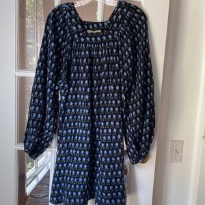 Anaak Carrie Mae Poet Mini Dress in unique block printed cotton gauze.